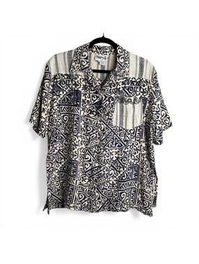 Vintage Short Sleeve Patterned Shirt with Beaded Embellishment Size Large